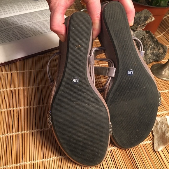 STYLE & CO SILVER RHINESTONE T ANKLE STRAP WEDGE - Picture 5 of 8